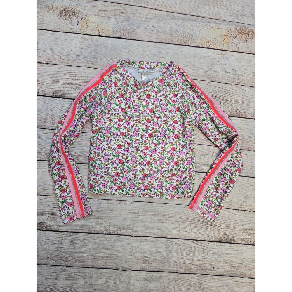 Nicole Miller New York Girl's Floral Print RashGuard Swim Top Size 6X Pink